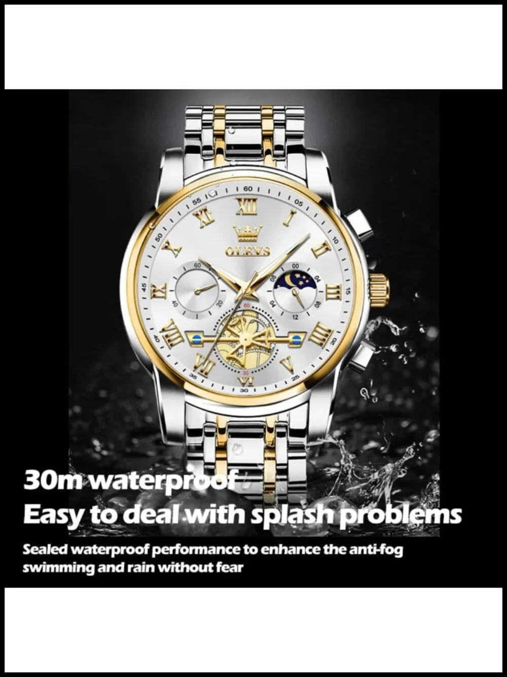 Men's Quartz Watch Stainless Steel Analog Roman Numerals Waterproof 30M